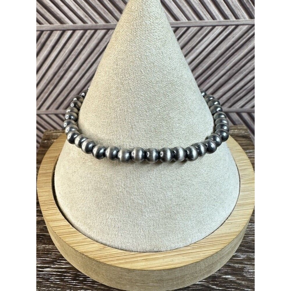Native Southwest Style Sterling Silver 7mm Desert Pearls Stretch Bracelet 6.25